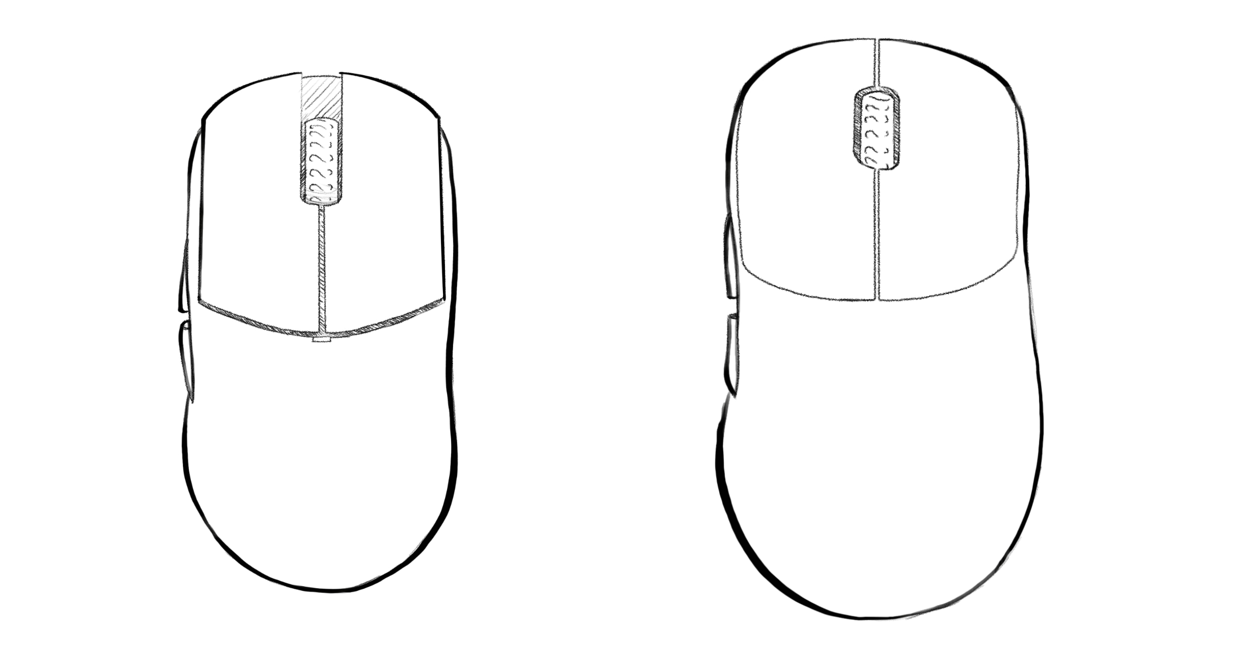 Sketchy drawings of the Lamzu Atlantis Mini 4K and Lamzu Thorn.
